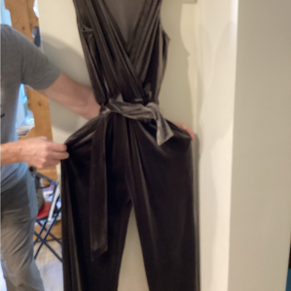 DREW velvet olive elegant  Jumpsuit with Wrap V-Neck, New, size small